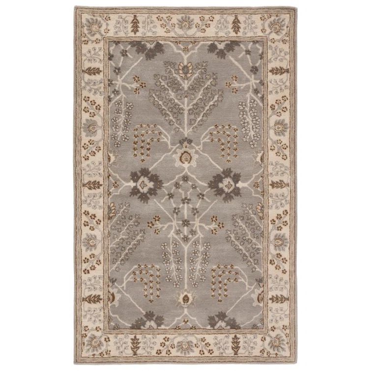 Gray and Beige Wool Tufted Oriental Area Rug, 8' x 10'
