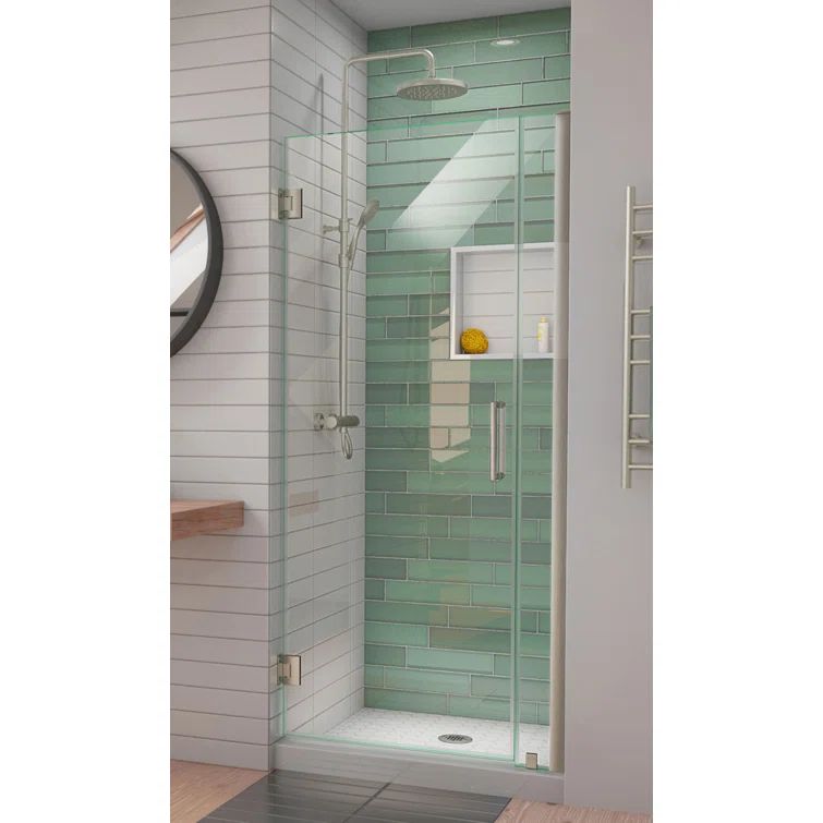 ClearMax Frameless Hinged Shower Door with Brushed Nickel Hardware