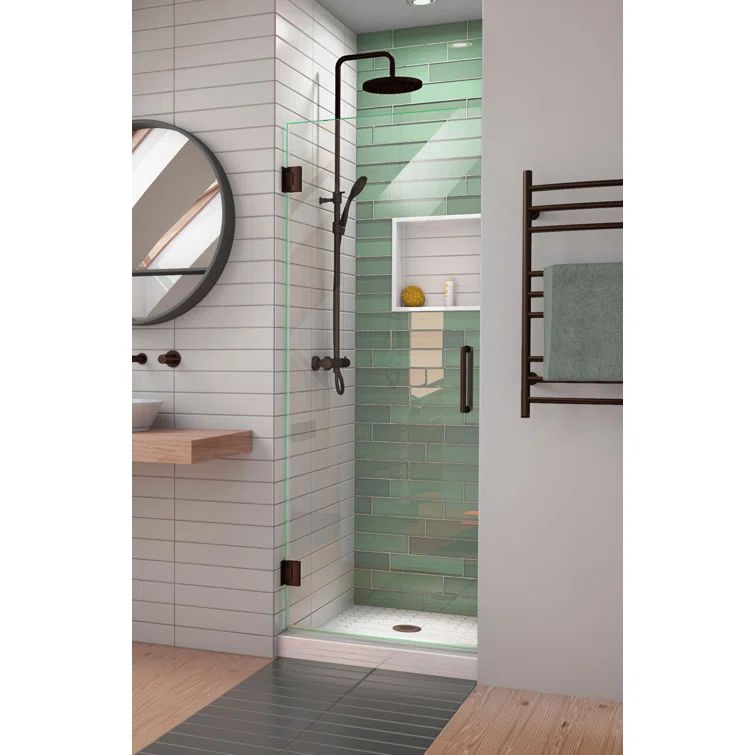 Unidoor-LS 30" x 72" Frameless Clear Glass Shower Door with Black Hardware