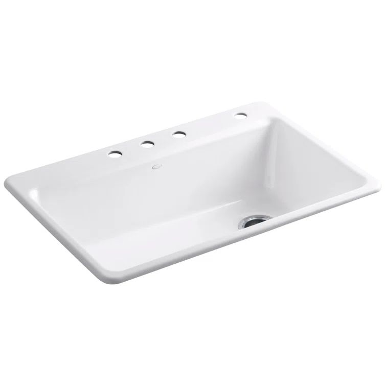 White Cast Iron Drop-In Single Bowl Kitchen Sink