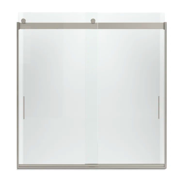 Levity Matte Nickel Sliding Bath Door with Frosted Glass Panels