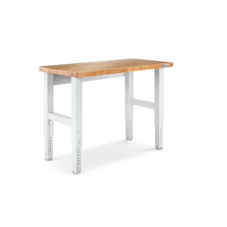 Gladiator 4' White Adjustable Height Solid Hardwood Workbench
