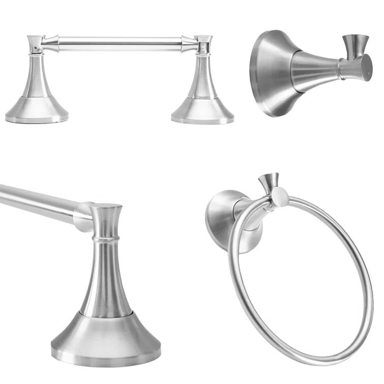 Satin Nickel 4-Piece Bathroom Hardware Set with Towel Bar