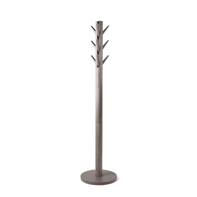 Gray Rubberwood Modern Freestanding Coat Rack with 9 Hooks