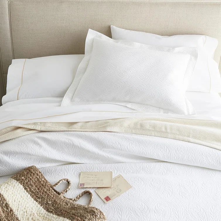 Vienna White Cotton Twin Coverlet with Floral Pattern