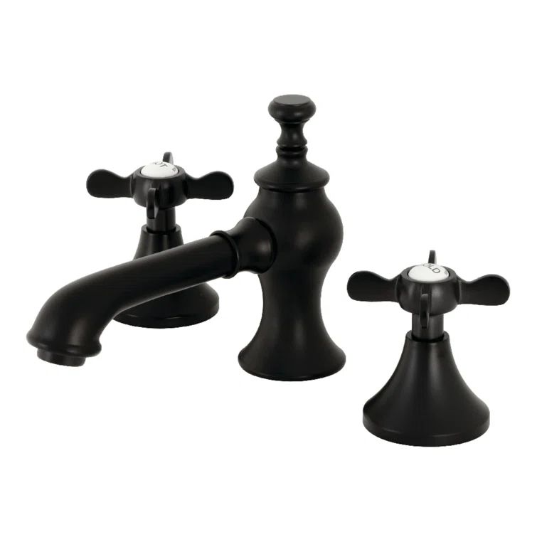 Matte Black Brass Widespread Bathroom Faucet with Drain Assembly