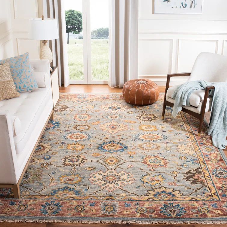 Samarkand Gray and Multicolor Hand-Knotted Wool 6' x 9' Rug