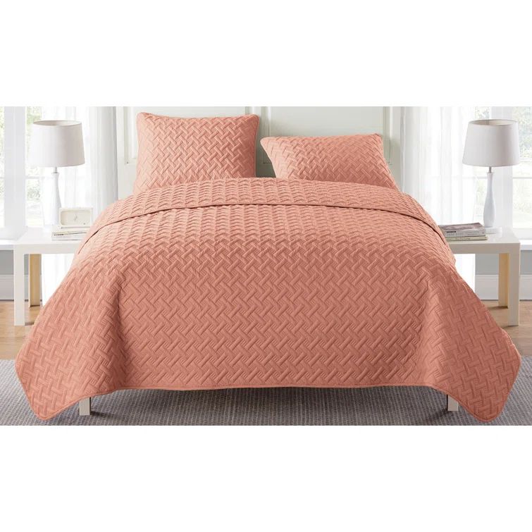 Nina Twin Peach Microfiber Reversible Quilt Set