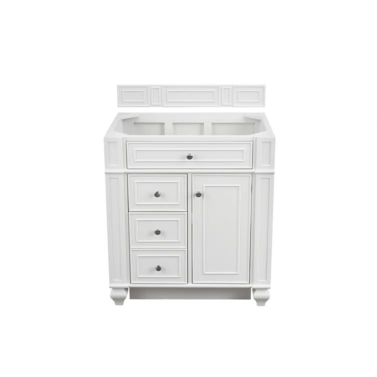 Bright White Solid Wood Single Bathroom Vanity Base