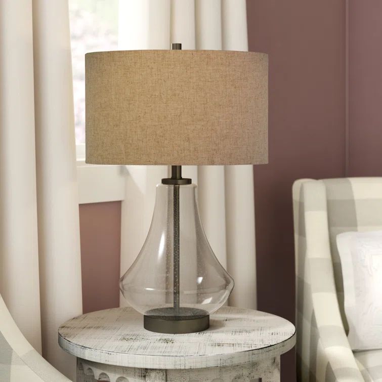 Lagos Seeded Glass 23" Tall Table Lamp with Antique Bronze Finish and Flax Shade