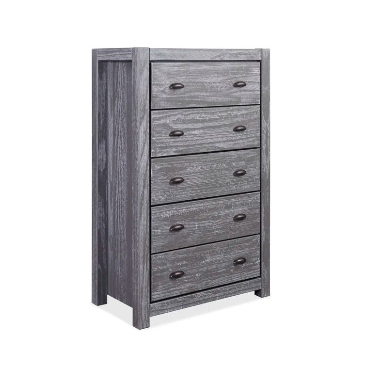 Rustic Grey Solid Wood 5-Drawer Dresser with Deep Storage