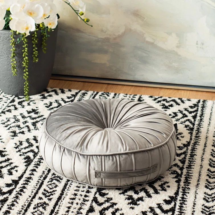 Light Grey Velvet Round Tufted Floor Pillow