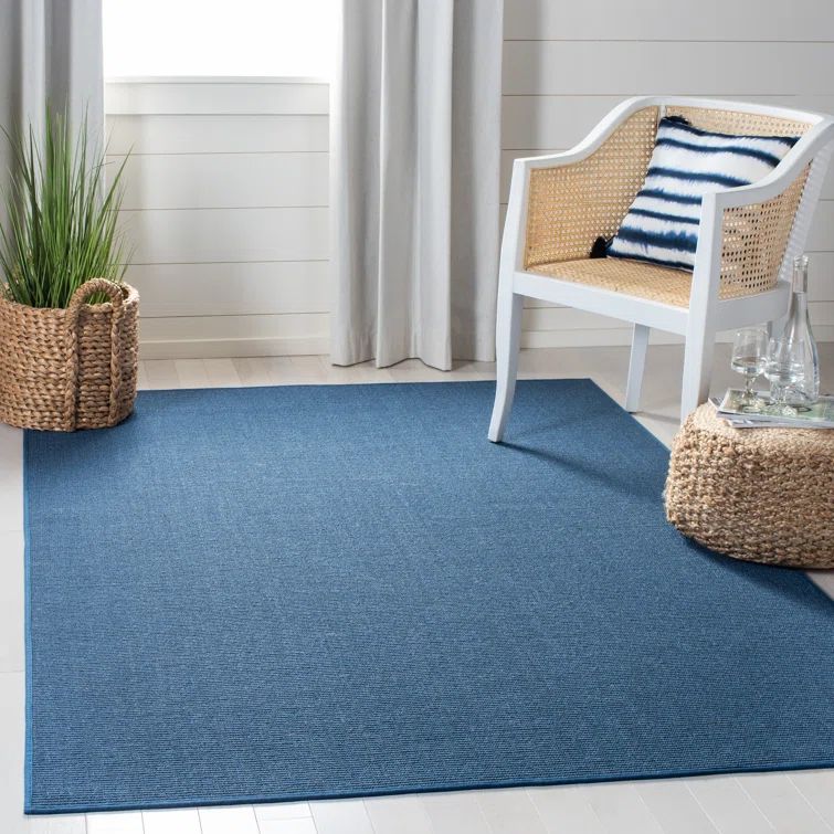 Blue 8' x 10' Handmade Wool and Cotton Rug