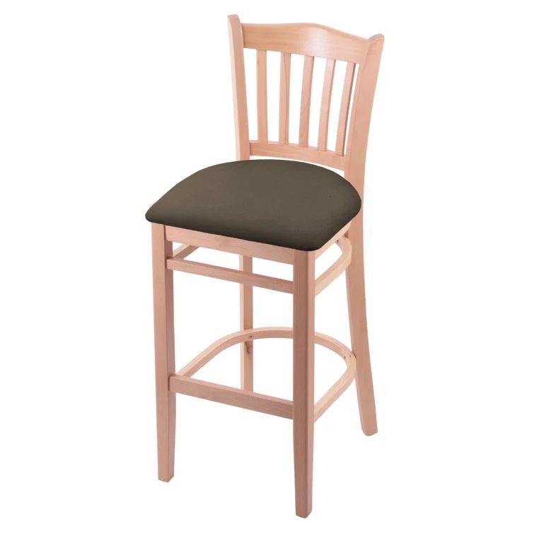 Natural Wood 30" Bar Stool with Brown Faux Leather Seat