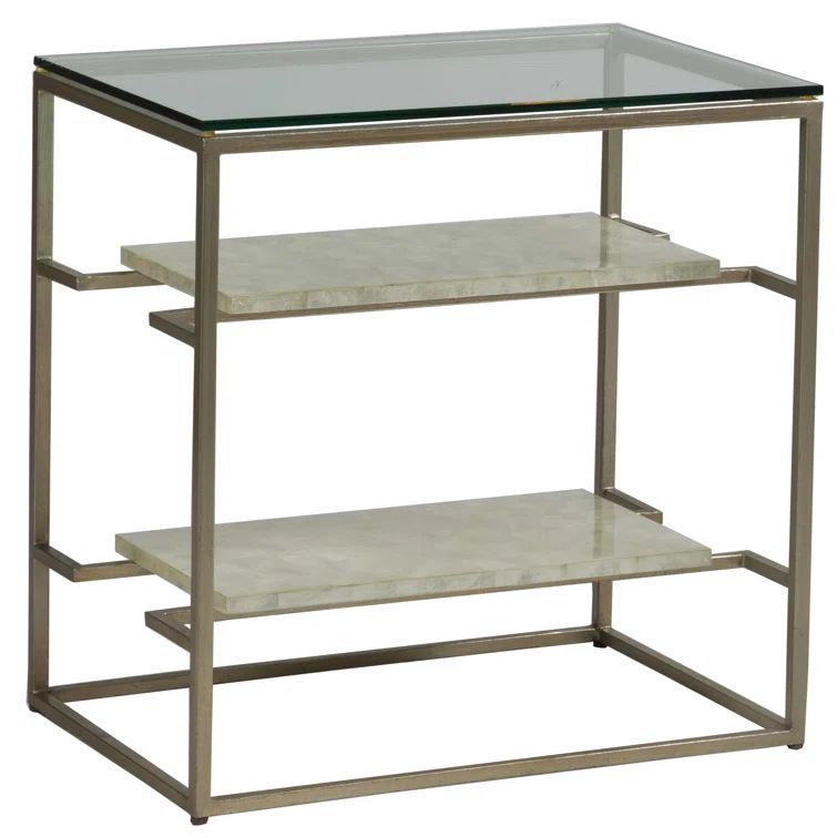 Champagne Foil Rectangular Glass and Stone Tier Table