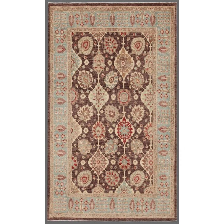 Elegant Ferehan Hand-Knotted 6' x 10' Light Blue Floral Wool Rug