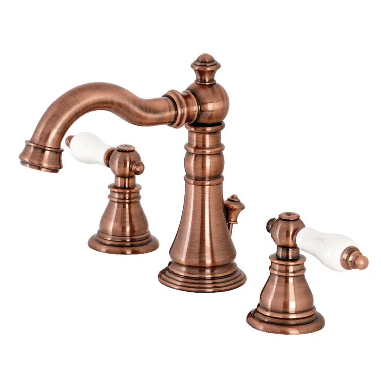 Antique Copper 8" Brass Traditional Widespread Bathroom Faucet