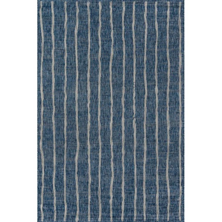 Coastal Chic Blue Striped Easy-Care Synthetic Area Rug