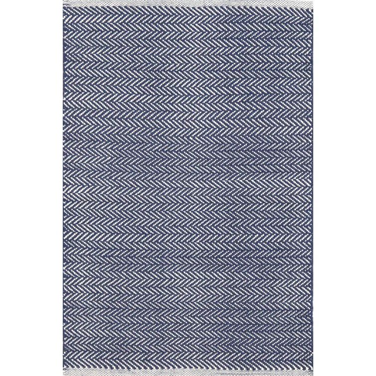 Indigo Blue Handwoven Cotton Herringbone Rug, 5' x 8'