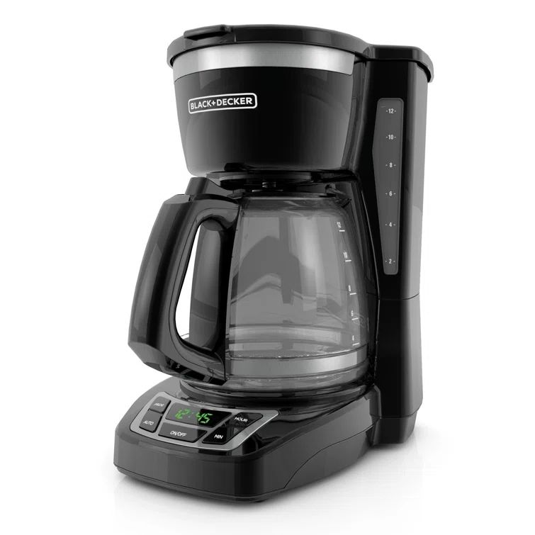 Black Programmable 12-Cup Digital Coffee Maker with Glass Carafe