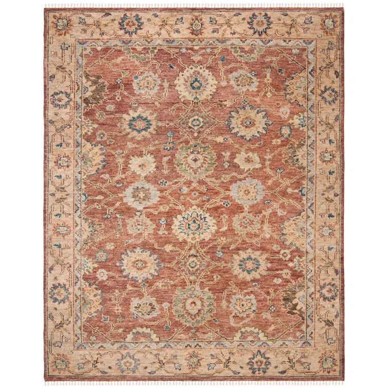 Samarkand Red and Beige Hand-Knotted Wool Area Rug 10' x 14'