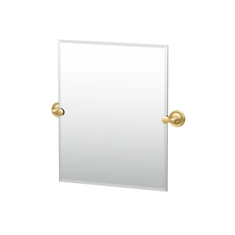 24" x 24.5" Frameless Beveled Rectangular Mirror with Brass Mount
