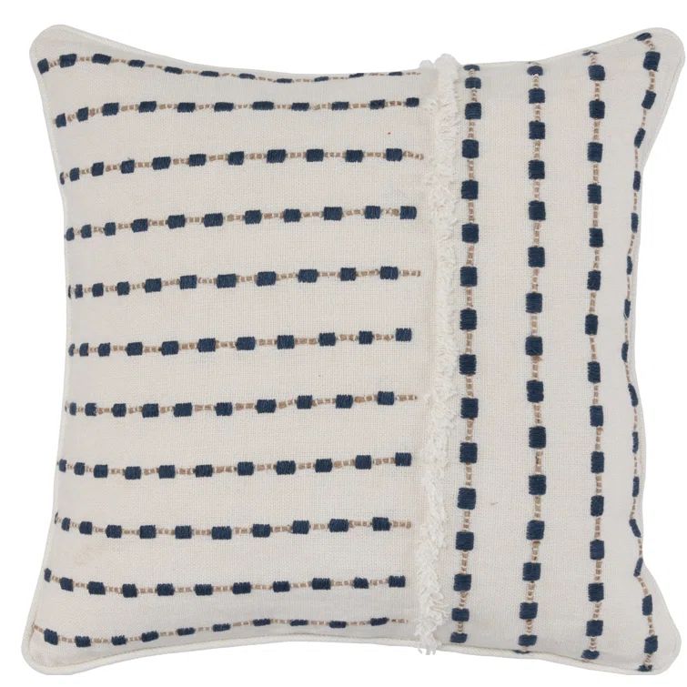 Kassia Blue Embroidered Linen Square Throw Pillow