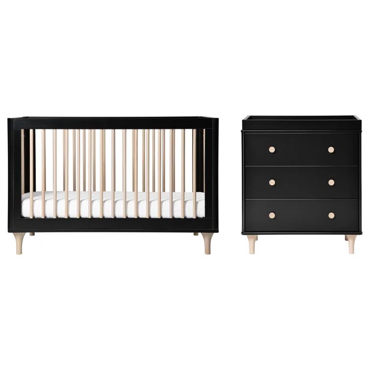 Black and Natural Pine 3-in-1 Convertible Crib with Toddler Bed