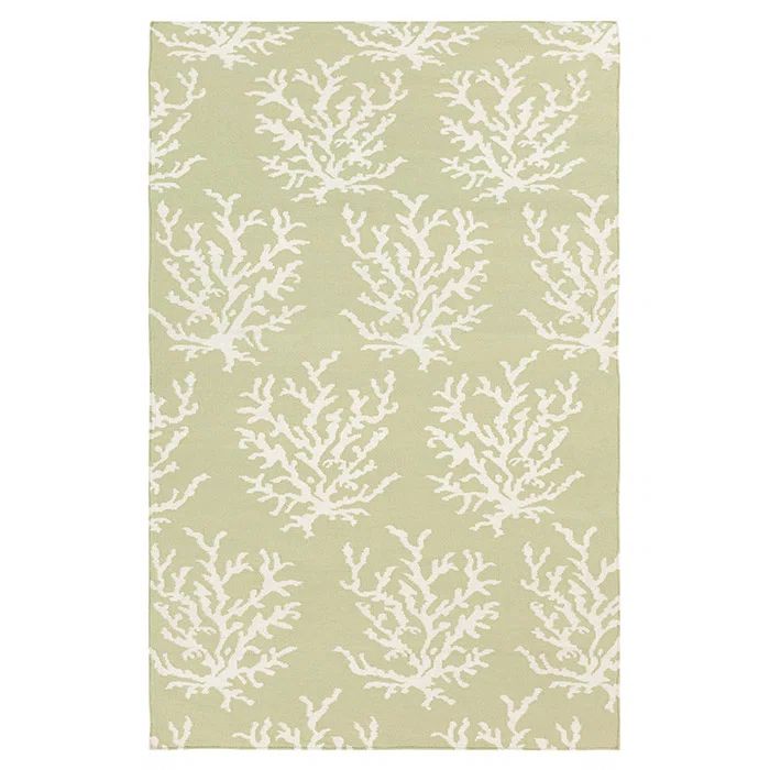 Lime and Beige Wool Flat Woven Reversible Rug