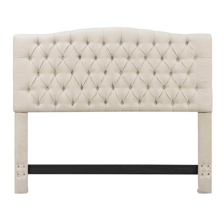 Cream Tufted Upholstered Queen Headboard with Wood Frame