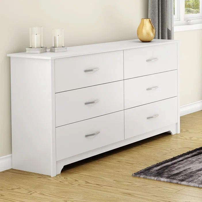 Pure White 59" Particle Board Double Chest of Drawers