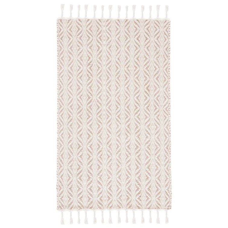 Beige Hand-Tufted Wool and Cotton Flat Woven Rug, 3' x 5'
