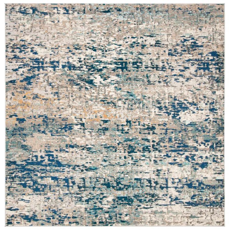Madison 9' Square Gray and Blue Abstract Synthetic Rug
