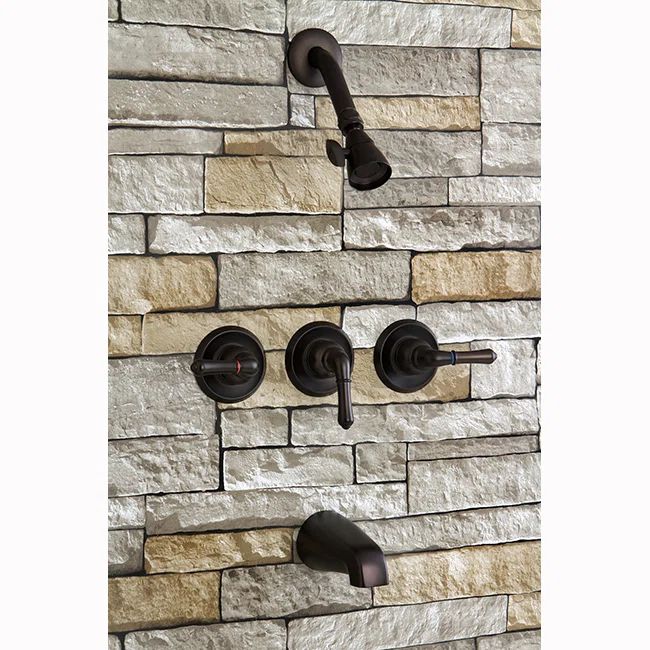 Oil Rubbed Bronze Triple-Handle Wall Mounted Tub and Shower Faucet