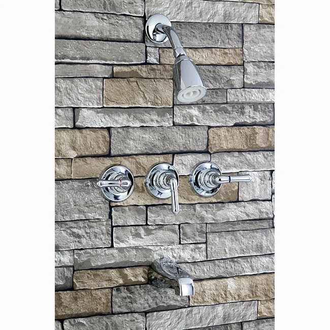 Polished Chrome Triple-Handle Wall Mounted Tub and Shower Faucet