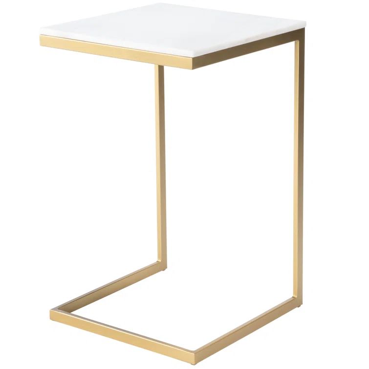 Antique Gold & White Marble Square End Table