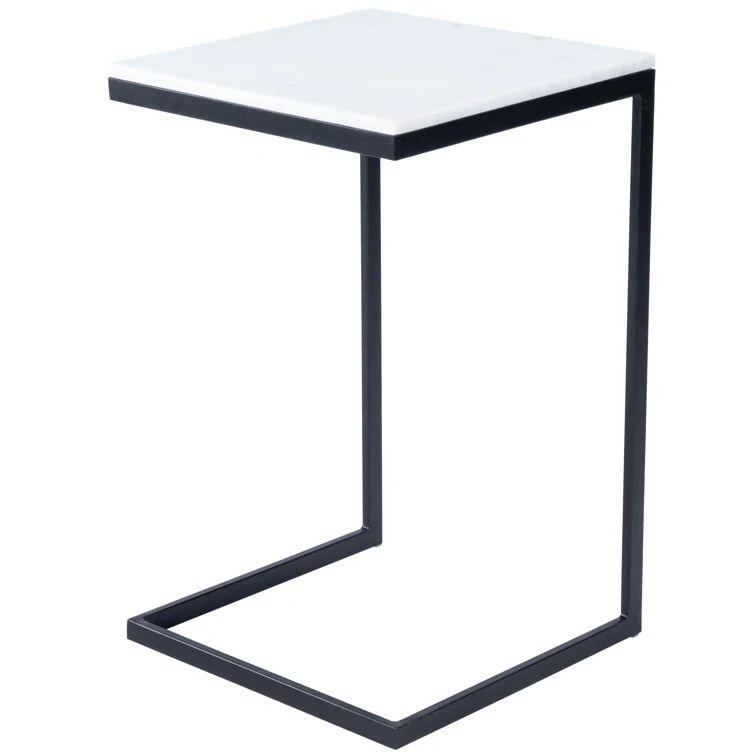 Cleo Modern C-Shape Black Iron & White Marble End Table