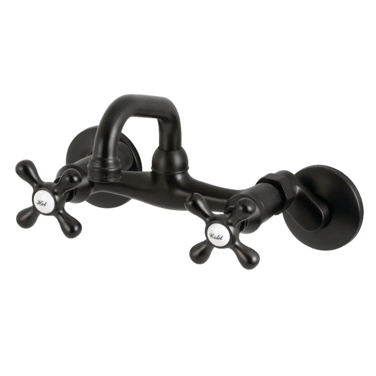 Matte Black Brass Two-Handle Wall Mount Bar Faucet