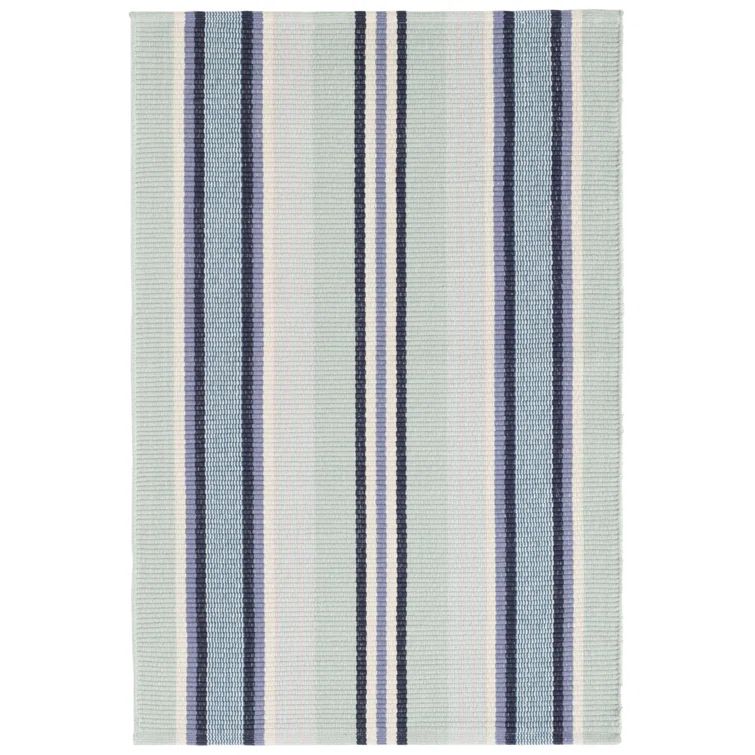 Blue and Green Stripe Handwoven Cotton Rug, 2' x 3'