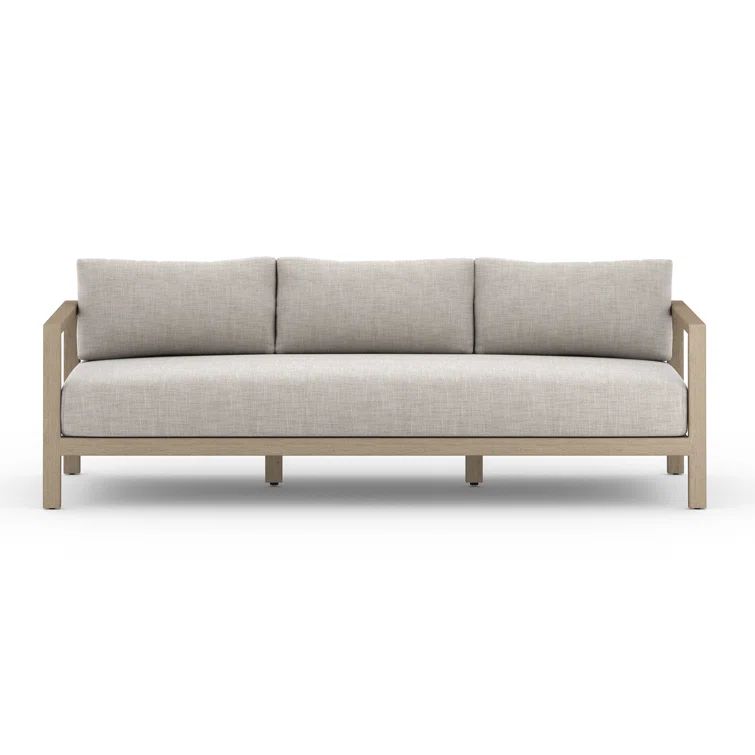Gray Teak Wood Three-Seat Outdoor Stationary Sofa