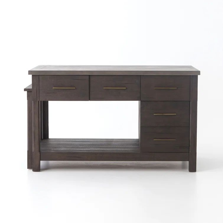 Acacia Wood Brown Rectangular Kitchen Island with Concrete Top