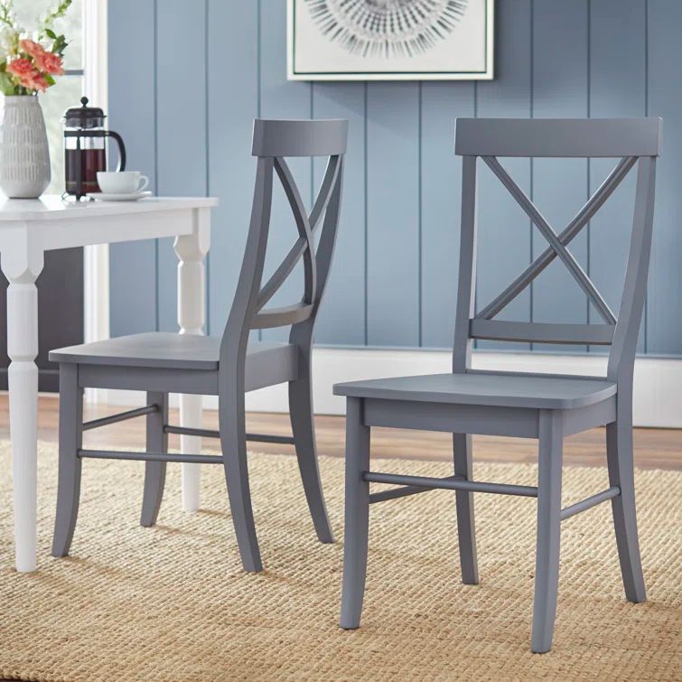 Distressed Gray Solid Acacia Wood Cross Back Side Chair Set
