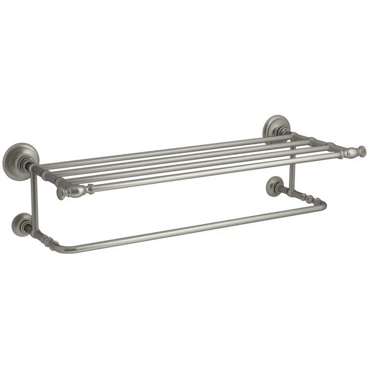 Vibrant Brushed Nickel Wall Mounted Metal Shelf with Towel Bar