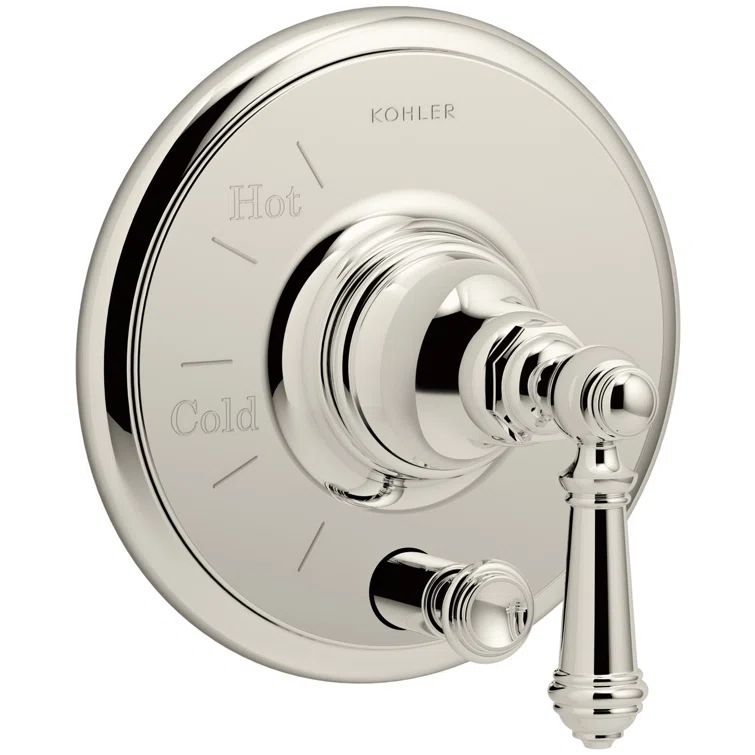 Polished Nickel Wall-Mounted Lever Valve Trim with Diverter