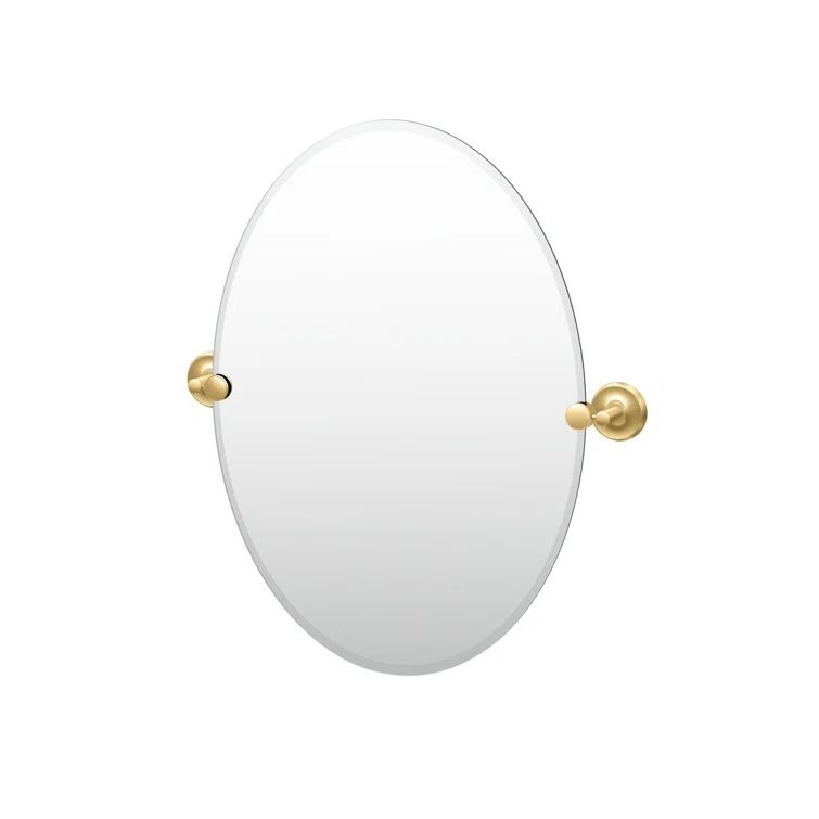 Elegant 26.5'' Oval Frameless Beveled Wall Mirror in Brushed Brass