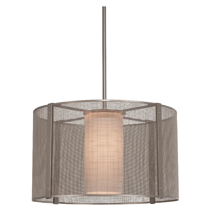 Flat Bronze Mesh Drum Pendant with Frosted Glass Diffuser