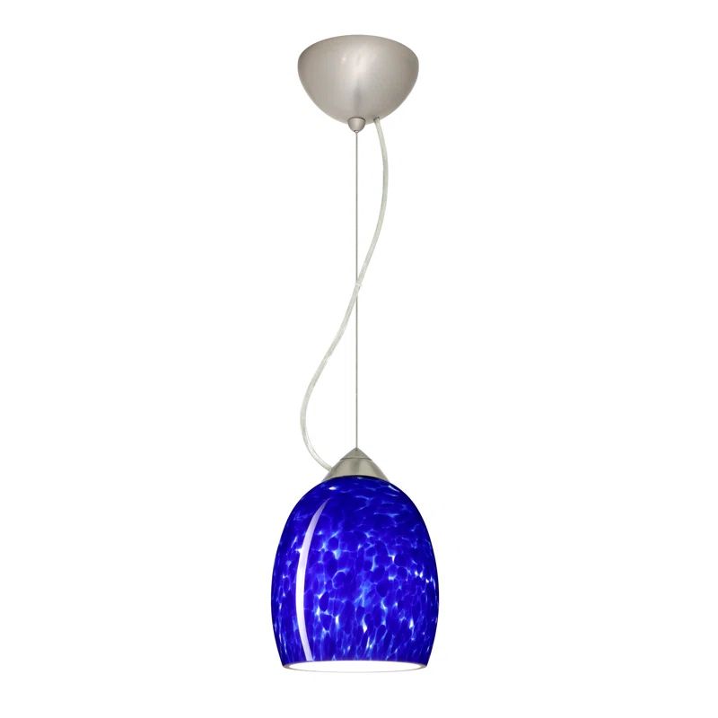 Blue Cloud Glass LED Pendant Light with Satin Nickel Finish