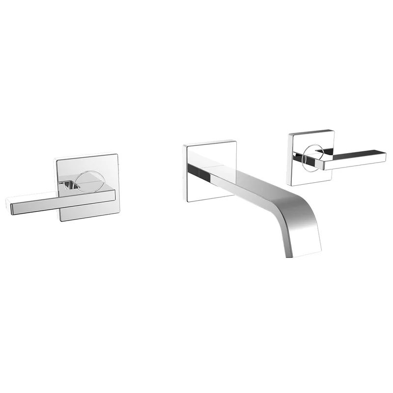 Polished Chrome Wall Mounted Bathroom Faucet with Drain Assembly