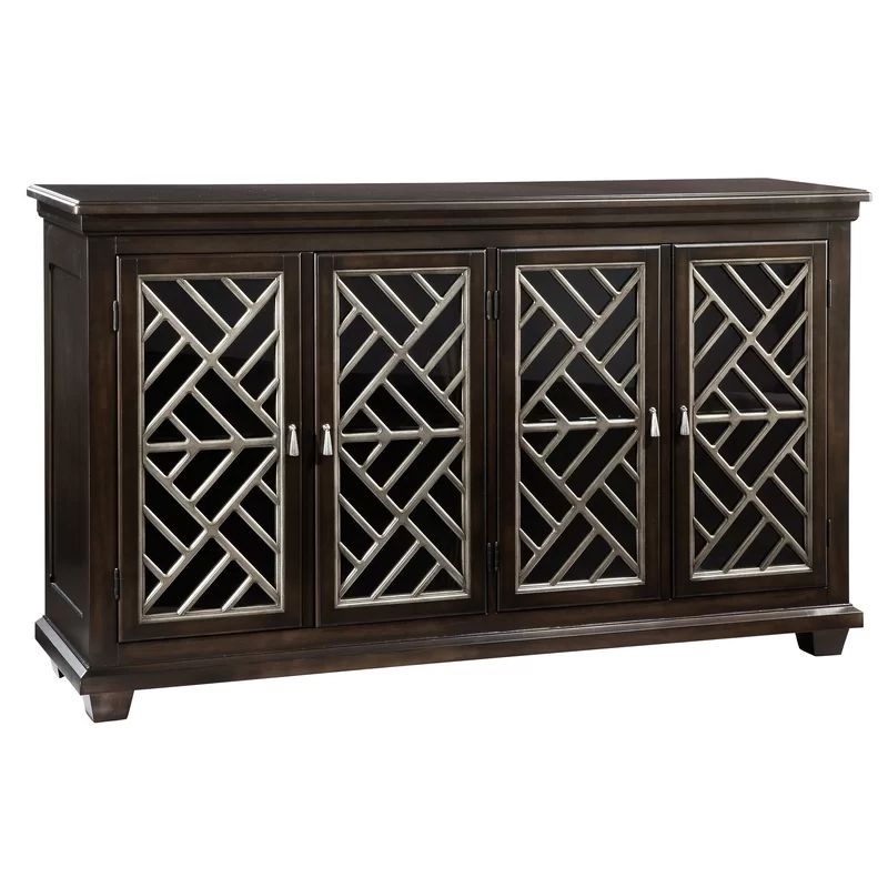 Hekman Transitional 72" Brown Media Console with Textured Glass Doors