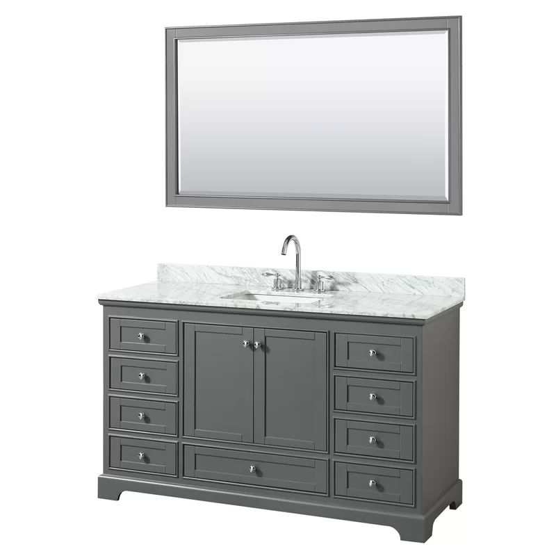 Deborah Dark Gray 60'' Single Bathroom Vanity with White Carrara Marble Top and Mirror